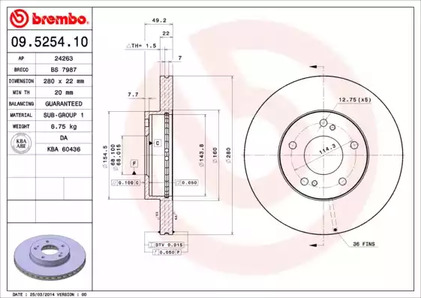 Тормозной диск BREMBO 09.5254.10