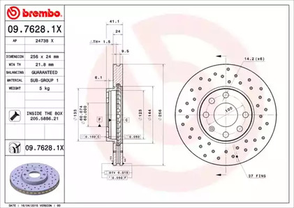 Тормозной диск BREMBO 09.7628.1X
