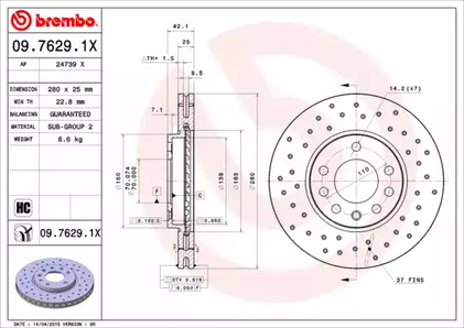 Тормозной диск BREMBO 09.7629.1X