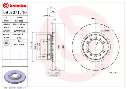 Тормозной диск BREMBO 09.8071.10