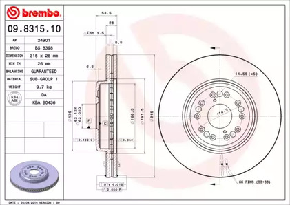 Тормозной диск BREMBO 09.8315.10