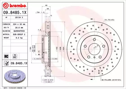 Тормозной диск BREMBO 09.8485.1X
