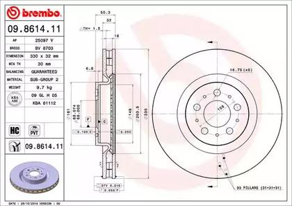 Тормозной диск BREMBO 09.8614.11