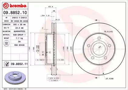 Тормозной диск BREMBO 09.8852.11