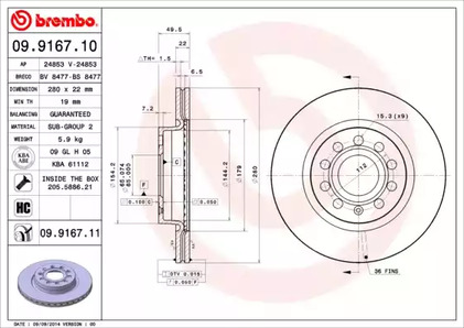 Тормозной диск BREMBO 09.9167.11