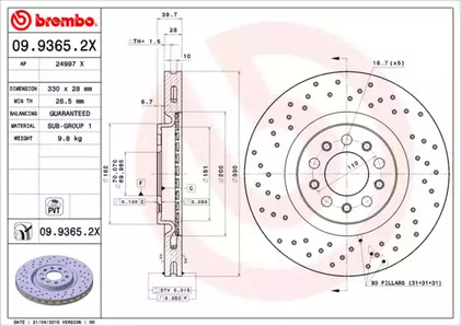 Тормозной диск BREMBO 09.9365.2X
