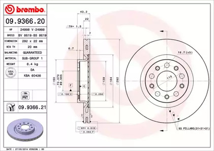 Тормозной диск BREMBO 09.9366.21