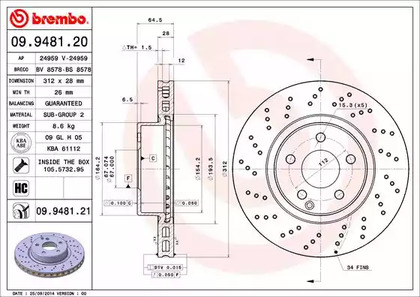 Тормозной диск BREMBO 09.9481.21
