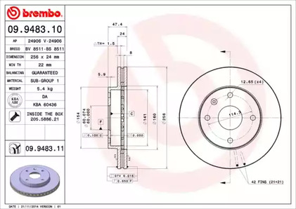 Тормозной диск BREMBO 09.9483.11