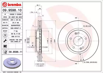 Тормозной диск BREMBO 09.9598.10