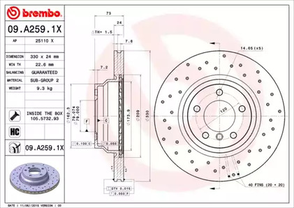 Диск тормозной BREMBO 09.A259.1X