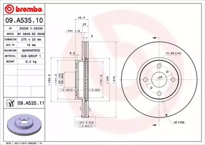 Тормозной диск BREMBO 09.A535.11