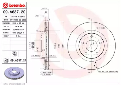 Тормозной диск BREMBO 09.A637.21