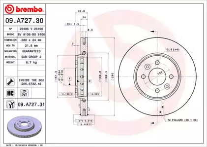 Тормозной диск BREMBO 09.A727.31