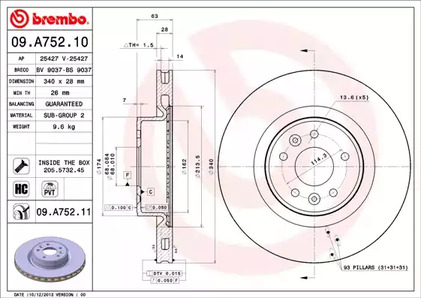 Тормозной диск BREMBO 09.A752.11