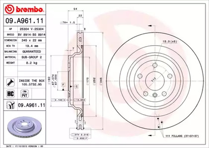 Тормозной диск BREMBO 09.A961.11