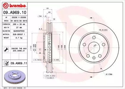 Тормозной диск BREMBO 09.A969.10
