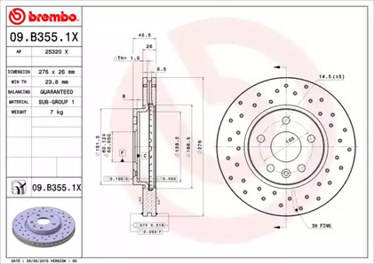 Тормозной диск BREMBO 09.B355.1X