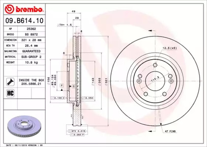 Тормозной диск BREMBO 09.B614.10