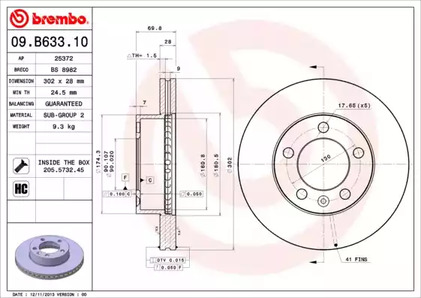 Тормозной диск BREMBO 09.B633.10