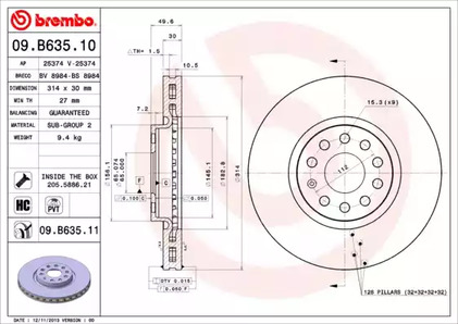 Тормозной диск BREMBO 09.B635.11