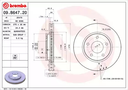 Тормозной диск BREMBO 09.B647.20