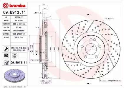 Диск тормозной BREMBO 09.B913.11