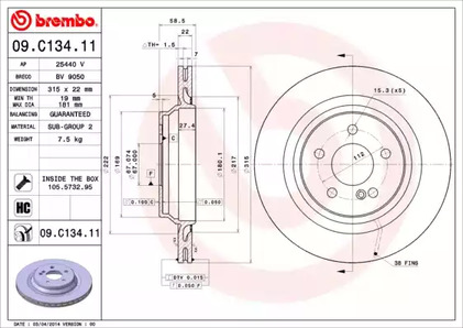 Тормозной диск BREMBO 09.C134.11