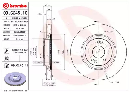 Тормозной диск BREMBO 09.C245.11
