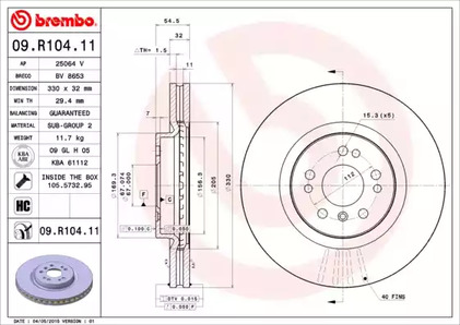 Тормозной диск BREMBO 09.R104.11