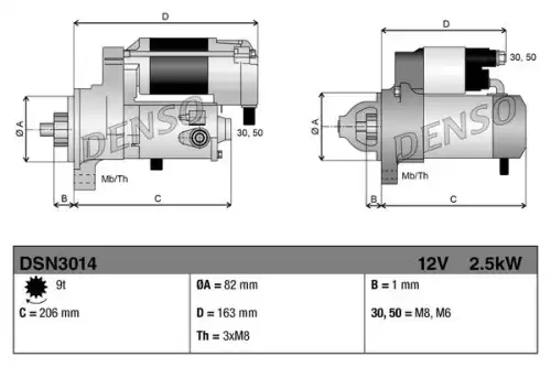Стартер citroen jumper 2.8hdi 02- DENSO DSN3014