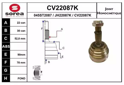Шарнирный комплект приводного вала EAI CV22087K