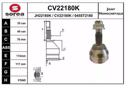 Шарнирный комплект приводного вала EAI CV22180K