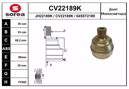 Шарнирный комплект приводного вала EAI CV22189K