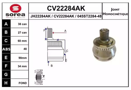 Шарнирный комплект приводного вала EAI CV22284AK