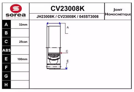 Шарнирный комплект приводного вала EAI CV23008K