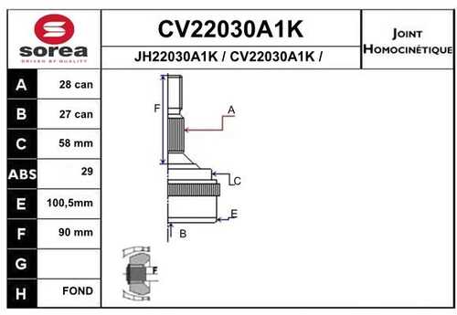 Шрус наружный к-кт EAI CV22030A1K