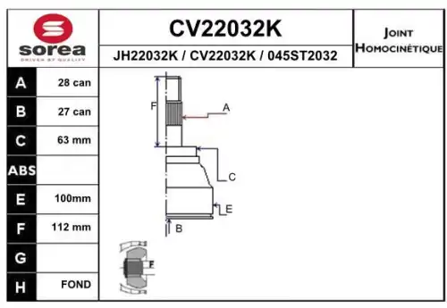 Шрус EAI CV22032K