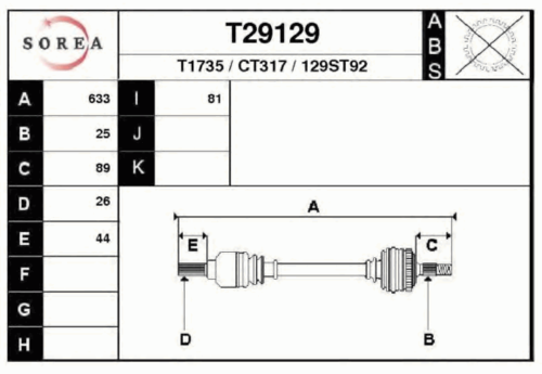 Полуось EAI T29129