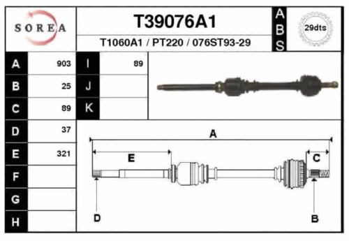 Полуось EAI T39076A1