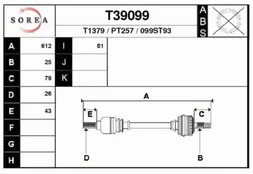 Полуось EAI T39099