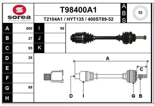 Полуось EAI T98400A1