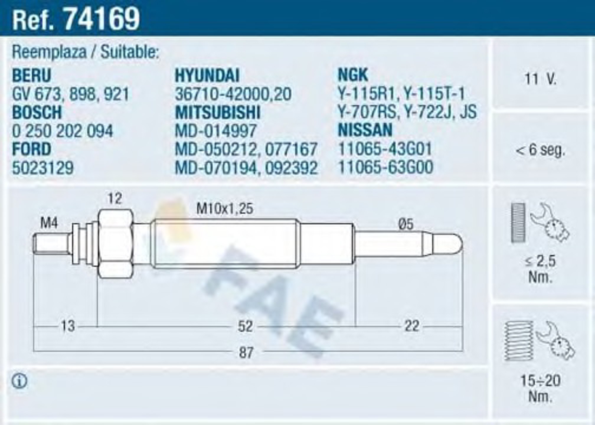 Свеча накаливания FAE 74169