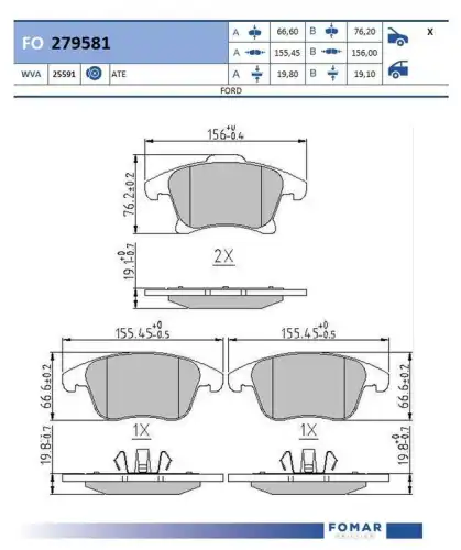 Fo 279581 колодки дисковые передние