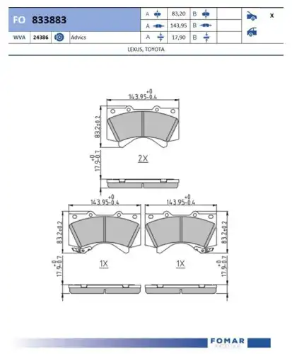 Fo 833883 колодки дисковые передние FOMAR FRICTION FO 833883