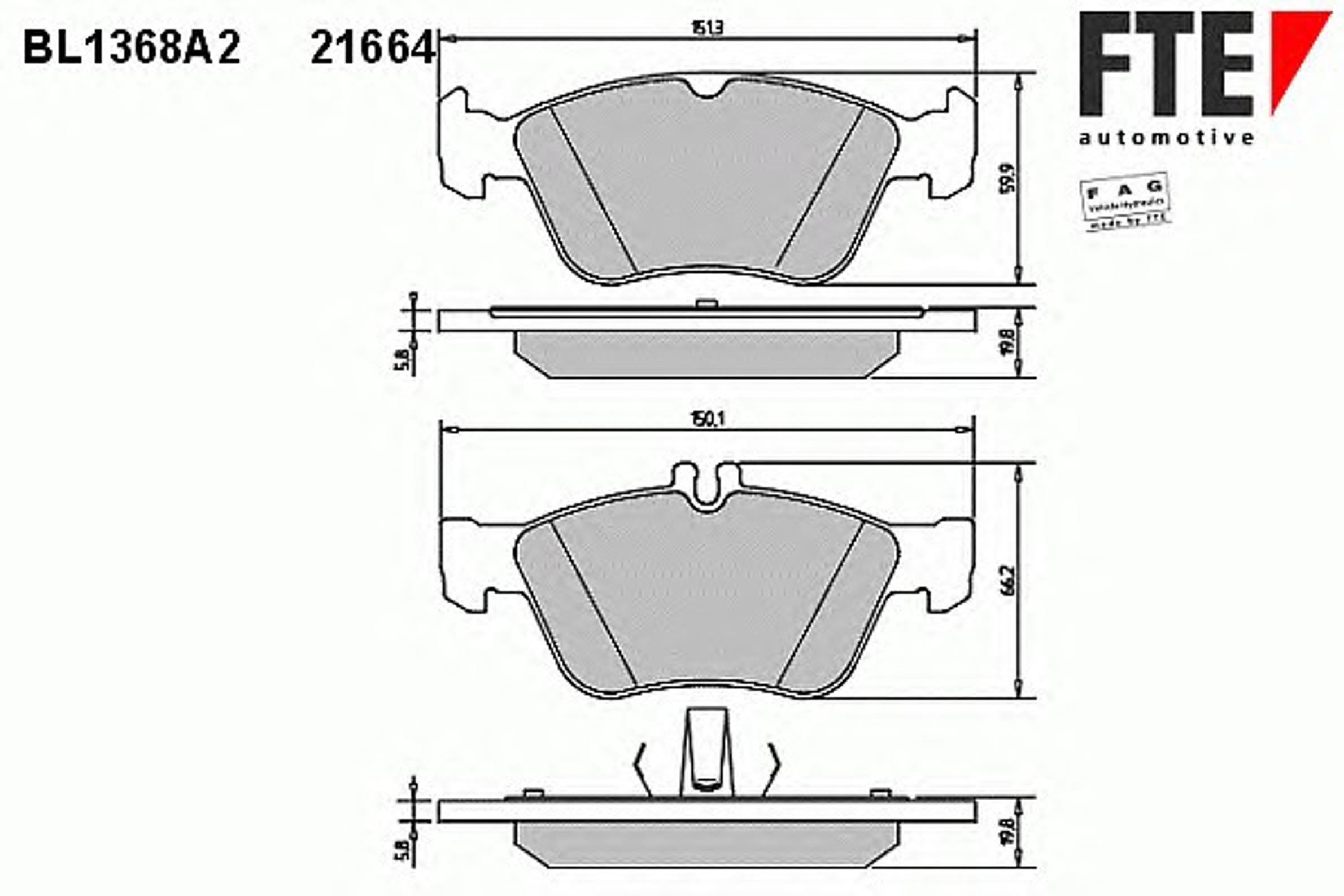 Комплект тормозных колодок дисковый тормоз FTE BL1368A2
