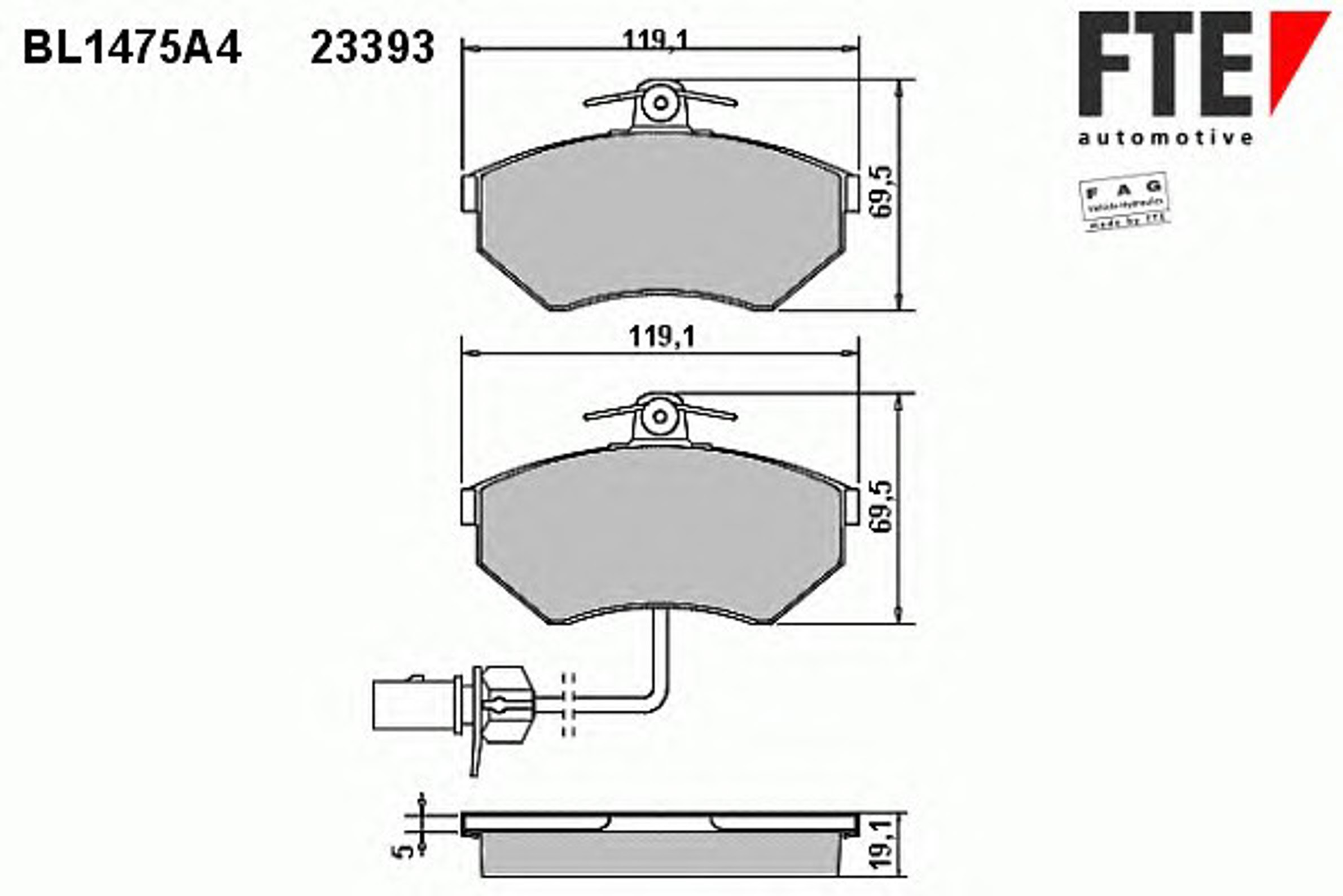 Комплект тормозных колодок дисковый тормоз FTE BL1475A4