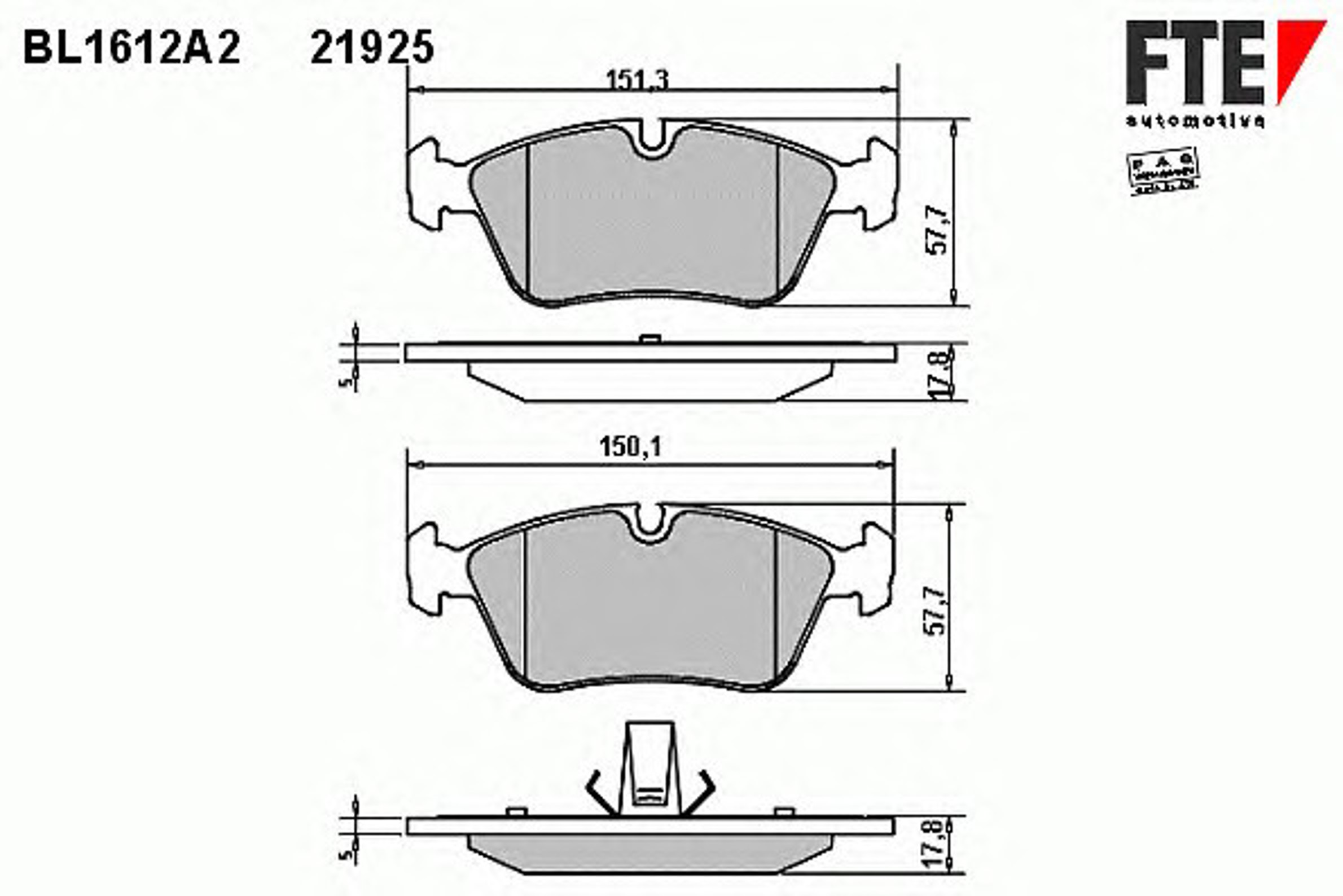 Комплект тормозных колодок дисковый тормоз FTE BL1612A2