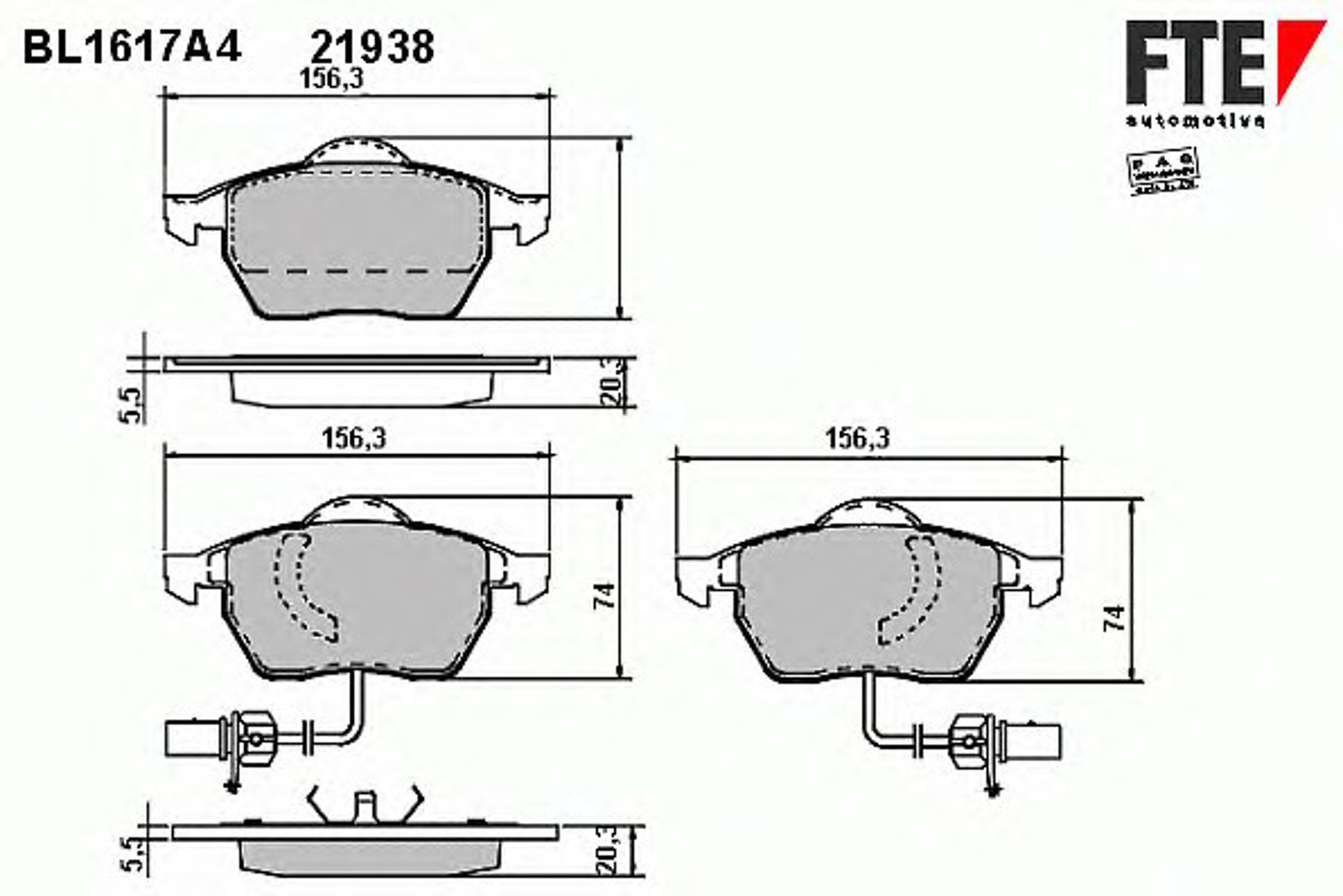 Комплект тормозных колодок дисковый тормоз FTE BL1617A4