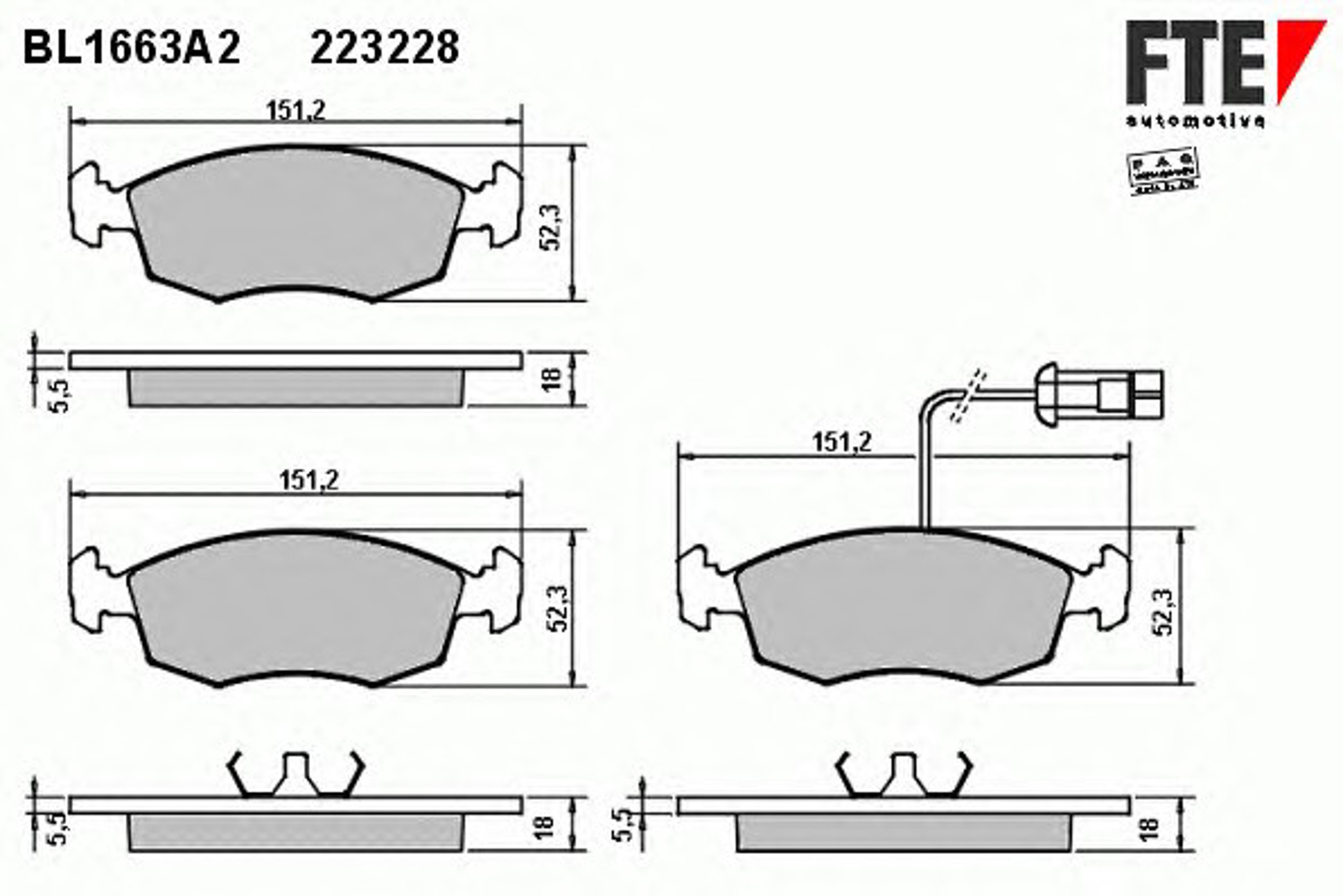 Комплект тормозных колодок дисковый тормоз FTE BL1663A2